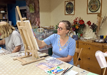 Maľba akrylom - zátišie s levanduľou